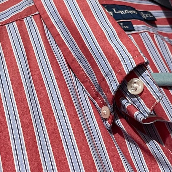 Ralph Lauren XL Blake Mens Red & White Striped Short Sleeve Button-Down Shirt - Picture 4 of 8